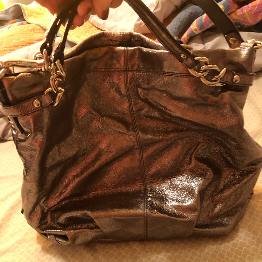 Pewter shiny Coach hobo bag